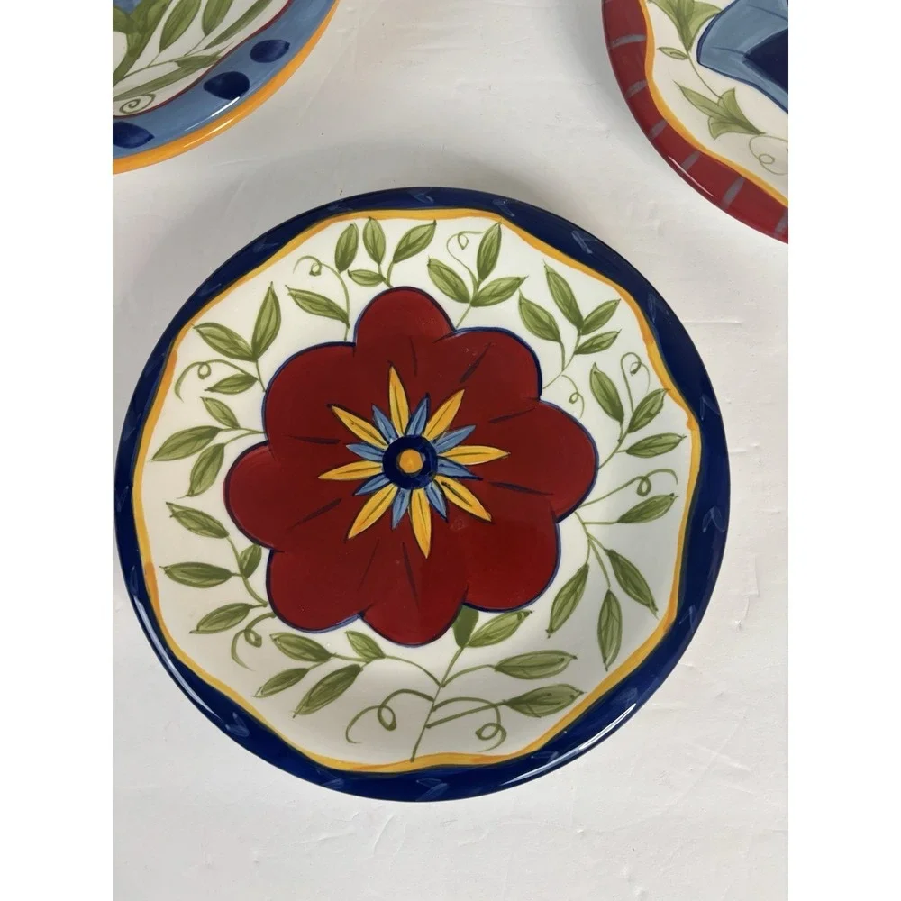 Pier 1 Imports Set Of 4 Floral Dessert Plates Earthenware